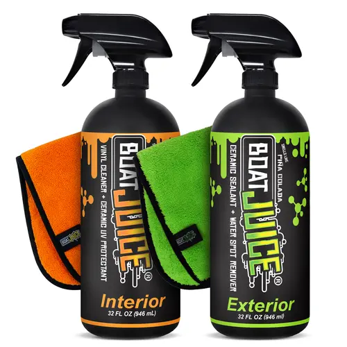 Boat Juice Necessity Kit - Boat Cleaner Kit with Interior Vinyl Seat Cleaner, Exterior Water Spot Remover & 2 Microfiber Towels - UV Protectant -