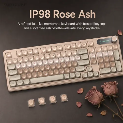 【Restock】FURYCUBE IP98 Rose Ash Foundation 98-Key Knob-Equipped Wired/Wireless Classic Gaming Keyboard with Numpad, Custom Mechanical-Feel RGB Backlit Silent Budget Gift for Office/Work, Back to School, TikTok Shop Summer Sales