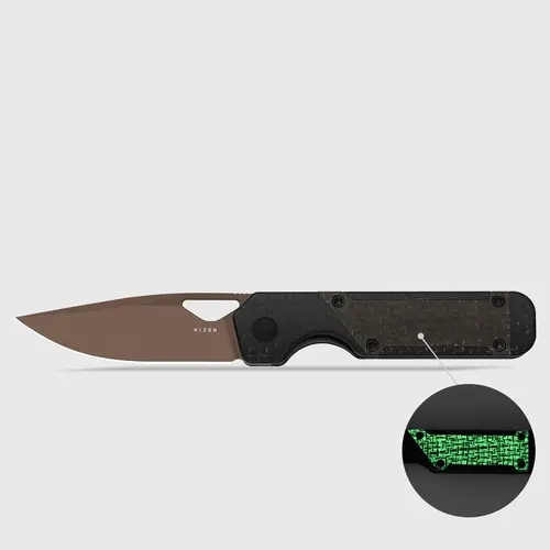 Kizer TikTok Only Exclusive Militaw Sunset Metal PVD GID Canvas Micarta Handle,Outdoor Camping Chef, Kitchen Chef, EDC for Men