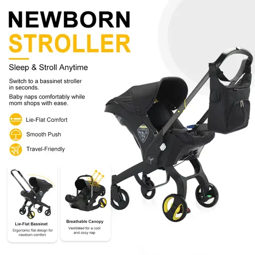 No-Latch Base Baby Stroller with Free Bag, Multifunctional Newborn Stroller, 5-Point Seat Belt with Chest Clip, 2-Way Push, Shock-Absorbing Wheels, Travel-Friendly #DealsForYouDays