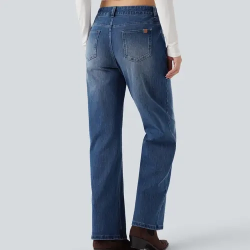 【Creator’s Pick】Halara Flex Asymmetric Low Rise Straight Leg Casual Jeans with Pockets #BackToSchool