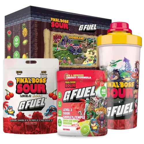 G FUEL Energy Formula | Final Boss Sour Collector's Box | Sour Shirley Temple | Collectible Box and Custom Tall Plastic Shaker