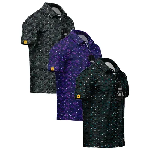 ZITY Men's 3-Pack Polyester Short-Sleeve Golf Polo Shirts - UPF 50+, Moisture Wicking, Polka Dot Print, Breathable Performance Fabric for Casual Outdoor Wear, Polka Dots