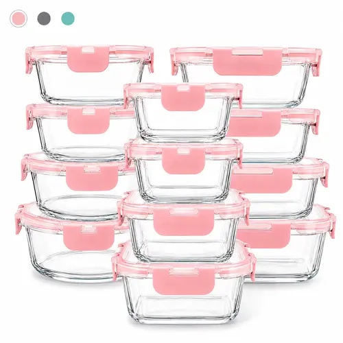 AISOON 24-Piece Varied Sizes High Borosilicate Glass Food Storage Containers with Silicone Airtight Lids, Stackable Meal Prep Containers for Refrigerator, Oven, Microwave