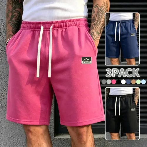 Men's 3-Pack Summer Polyester Comfy Shorts - Soft, Breathable, Elastic Drawstring, Loose-Fit, Side Pockets - Gym Workout, Fitness Sweat, Loose Sporty Bottoms for Daily Loungewear