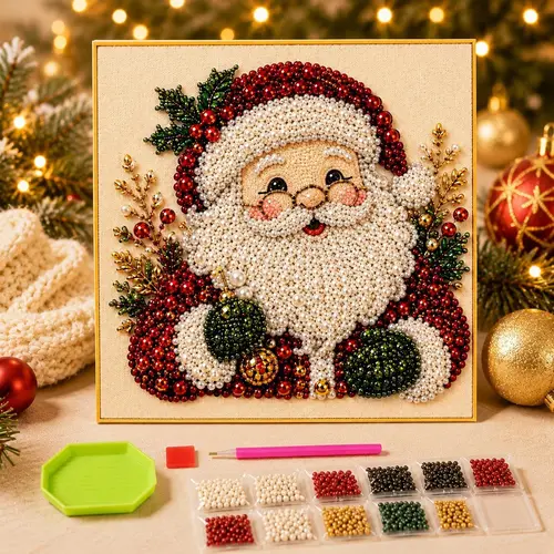 Frameless 3D Pearl Beads Diamond Art Making Kit - DIY Kits for Handicraft Mosaic Art, Xmas Wreath-Stocking Crafts, Stress Reliever Indoor Recreation Home Wall Decoration