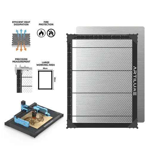 ARTILUME 300×300mm Honeycomb Laser Bed, Aluminum Working Table for Laser Engravers, Fire-Resistant Design, Faster Heat Dissipation, Cleaner Cuts, Compatible with Most Laser Engraving Machines
