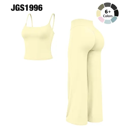 JGS1996 Women's 2-Piece Sporty Tracksuit Set - Solid Tank Top & Straight Wide Leg Pants Comfortable & Breathable Two-Piece Gym Outfits – Casual Athletic Athleisure Wear Sets for Yoga, Workout, Running, and Daily Activewear Summer
