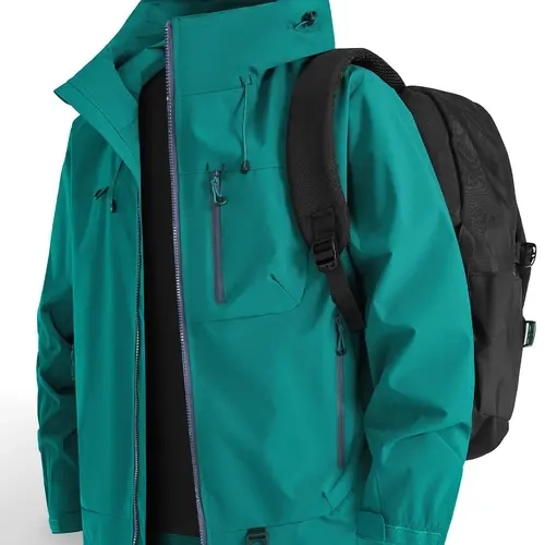 New Outdoor Hooded Couples' Mountain Climbing Jacket, Spring & Autumn Windproof Waterproof Breathable Stylish Plain Jacket, Outdoor Zipper Jacket, Hiking Jacket, Waterproof Windproof Outerwear, Outdoor Clothing