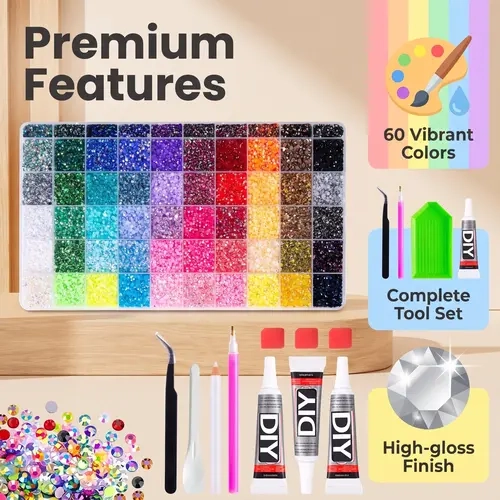 60 Colors Full Diamond Painting Tool Set | Complete DIY Craft Kit for Beginners & Hobbyists. You can create stunning Rhinestone, DIY craft lovers and home crafters Diy Craft Supplies
