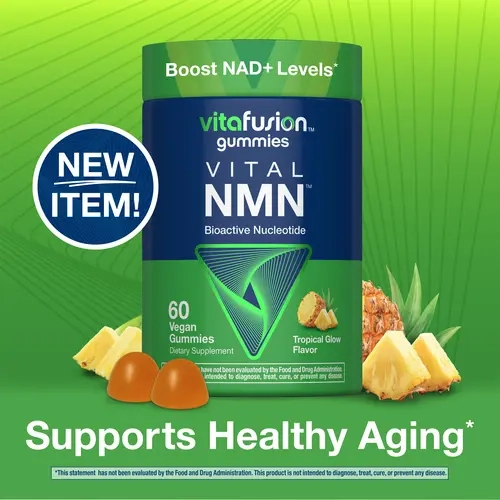 [Vitafusion] NMN Gummies - Bioactive Nucleotide - Tropical Glow Flavor - Boost NAD+ Levels - 60 Vegan Gummies