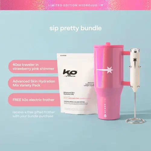 k2o x HydroJug Traveler in Strawberry Pink Shimmer 40oz