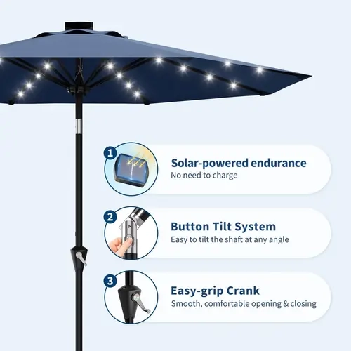 Garvee 10ft Solar Patio Umbrella with LED Lights, UPF 50+ Waterproof Fade-Resistant Canopy, Crank Lift & Push-Button Tilt, 8-Rib Outdoor Market Table Umbrella - Beige