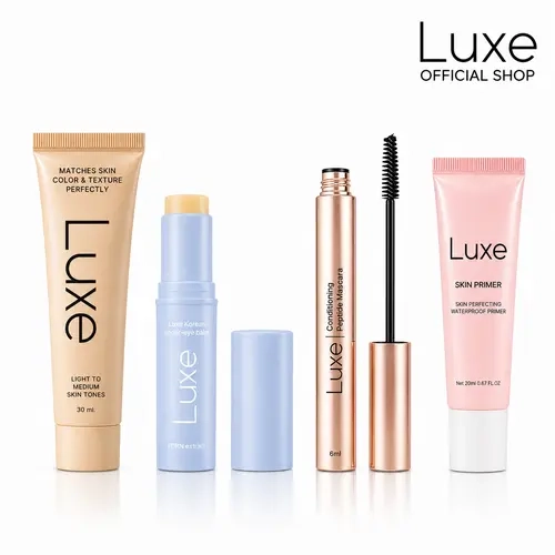 [Luxe Official] Korean Lightweight Base & Complete Makeup Set - Foundation, Under-Eye Balm, Mascara, Primer for Smooth Radiant Finish, Flawless Beauty Gift Box (TikTok Shop Back to School)