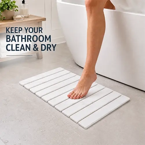 Large Diatomaceous Earth Stone Bath Mat - 24x16 in Shower Rugs for Bathroom, Water Absorbent Mat, Quick Dry, Heat Resistant, Durable, Eco-Friendly Bathroom Accessories, Box Pack