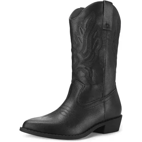 Mysoft Women's Embroidered Pointed Toe Western Cowboy Boots, Mid Calf Slip On Cowgirl Boots, Vintage Retro Country Style Fashion Boots for Fall Winter Daily Outfits,back to school,back to school haul,sohochic