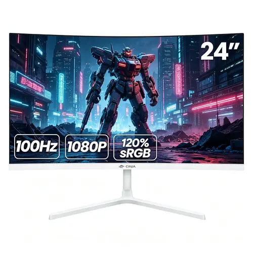 CRUA 24" FHD 100Hz Curved Computer Monitor,1080P Narrow Bezel Office Monitor,99% SRGB,FreeSync, HDMI,White