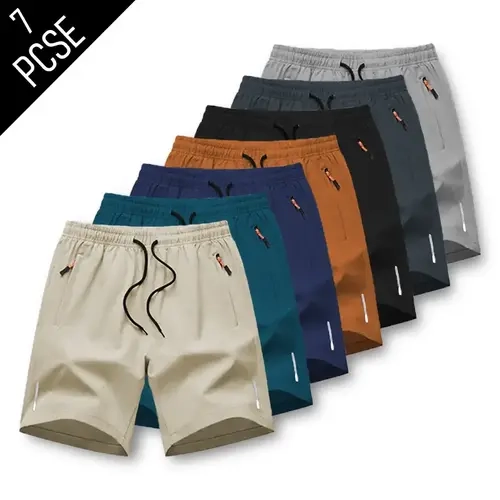 Men's Quick-Dry Drawstring Workout Shorts - Mid-Waist Gym Fitness Shorts with Breathable Lightweight Fabric, Secure Zippered Pockets, Casual Loose Fit for Running, Hiking, Everyday Wear