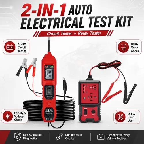 CNBJ-823 2-in-1 Automotive Circuit & Relay Tester Combo Kit, Car Tools with 6-24V Voltage Test Light, 4-Pin/5-Pin Relay Tester, Battery Clip for Car Battery Fuse Wiring Polarity Check