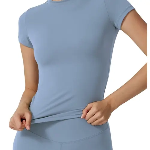 High Stretch Slim Fit Yoga Short Sleeve Women's Tight Sports Top, Quick Dry Running T-Shirt, Slimming Round Neck, Fitness Apparel, Fitness Clothes Tops