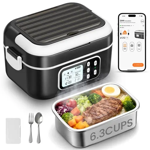 Cordless Electric Heated Lunch Box, Smart App Connection for Heating, Smart Timer, Rapid Heating, 27000mah Battery, Comes with Stainless Steel Cutlery and an Insulated Bag, Suitable for Offices, Schools, Cars, And Camping.#SummerWins