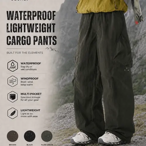 【CREATOR’S PICK】CAONAT Unisex Baggy Cargo Pants - Lightweight Water-Resistant Stretch Utility Pants, Relaxed Fit with Pockets, Comfortable Outdoor Pants for Hiking, Camping, Travel & Everyday Wear