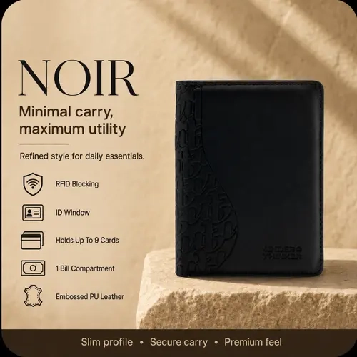 UNDER THINKER Noir Slim Wallet for Men, RFID Faux Leather Bifold Wallet with ID Window, Up to 9 Cards, Mens Wallet, Gift for Him 0813 SIMP