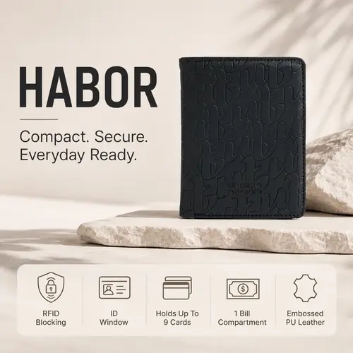 UNDER THINKER Habor Slim Wallet for Men, RFID Faux Leather Bifold Wallet with ID Window, Up to 9 Cards, Mens Wallet, Gift for Dad 0813 SIMP