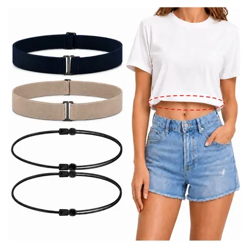 Women's Noledome Invisible Shirt Tuck Bands (4-Pack) - Adjustable Elastic Waistbands, Hem Support, 2 Wide + 2 Slim No-Sew Styling Bands for Crop Tops, Casual Outings, DIY Bag Accessories