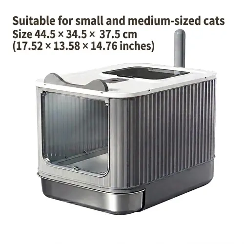 Stainless Steel Litter Box, Fully Enclosed Flip-Top Single Unit with Dual Entry, Steel-Plastic Build & Durable Base, Easy Clean, Odor Lock, for Max 15lbs Small-Medium Cats, 44.5cm×34.5cm×37.5cm (17.52in×13.58in×14.76in) Affordable Pet Supply pan scoop