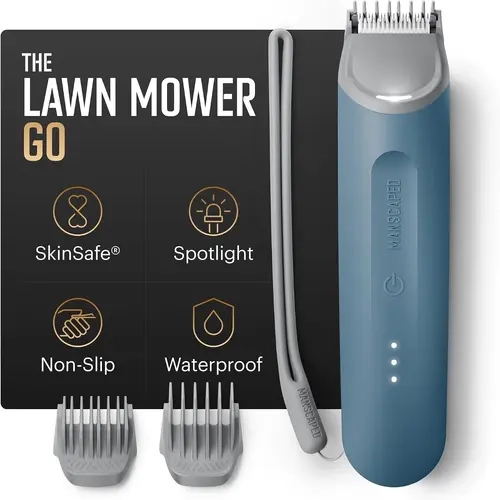 MANSCAPED The Lawn Mower Go Groin & Body Hair Trimmer | Waterproof shaver for men, bikini, SkinSafe blade, USB-C charging, textured grip, up to 60-min runtime, two comb attachments