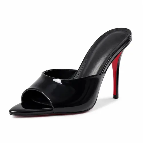 Women's Custom Made Patent Leather Peep-Toe Stiletto Mules - Basic Slip-On Red Bottom Heels for Women, Backless Slides with Leg Lift Effect, Elegant Shoes for Date Night, Wedding