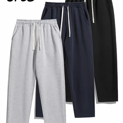 Men's Thermal Lined 50%Cotton Pants with Drawstring Waist, Cozy Relaxed Fit Loose Sweatpants Fabric for Fall & Winter, Men's Bottoms, Menswear Clothing