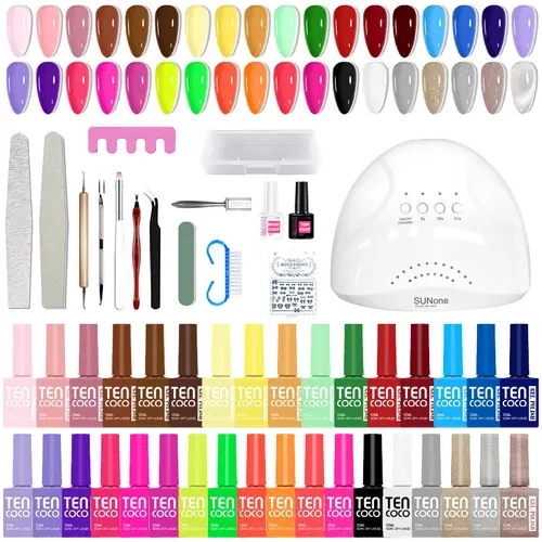 Tencoco 35-Color Gel Nail Polish Manicure Kit (51 Pcs) with Crystal Cat Eye Art Tools Set, Long-Lasting UV-Curing Translucent Glossy Formula, Alcohol-Based Nail Care Kit, Ideal Summer Gift for Enthusiasts