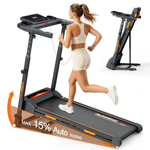 Foldable Walking Treadmill for Home, 3.0HP Silent Brushless Motor, 15% Auto Incline, 300 LBS Load Capacity, 3-Level Adjustable Height, Smart APP, Bluetooth Speaker, HD Touch Screen, Heart Rate Monitor, Space Saver Home Gym Cardio Exercise Machine