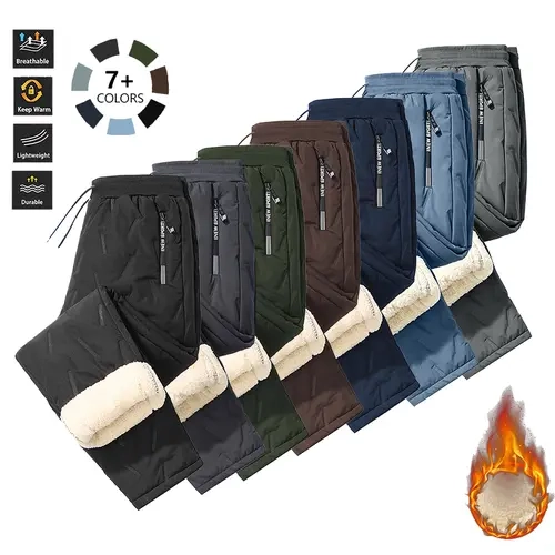 Men’s Fleece-Lined Heavyweight Thick Winter Warm Leisure Sports Pants - 1-Pack Solid Fashion Sweatpants, Straight-Fit Design with Zipper Pockets, Sports Pants Sportswear for Home & Outdoor Use