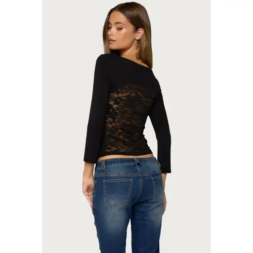 Bailie Lace Back Three-Quarter Sleeve Top