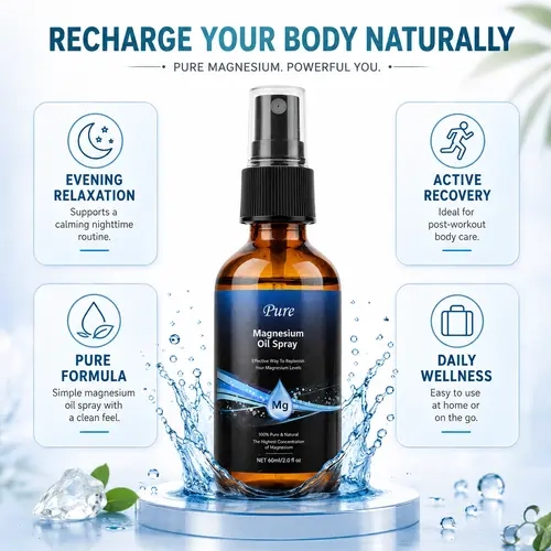 Pure Magnesium Mineral Oil Spray - Therapeutic Bath & Body Care, Gentle After Shower Option, Easy-Absorb, Non-Greasy, Calming Evening Moisture Boost for Athletes, Gentle on Skin, 24-Month Shelf Life