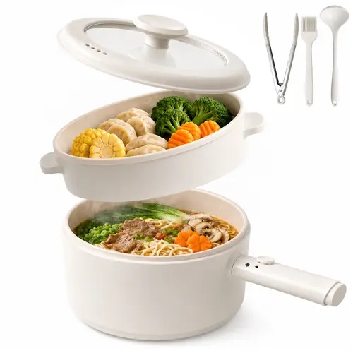 AORAN Multifunctional Electric Hot Pot - 2.6L Ceramic Glaze Non-Stick Portable Kitchen Appliance with Dual Power Control for Dorm Users, Steak, Soup, Ramen, Kitchen Appliances
