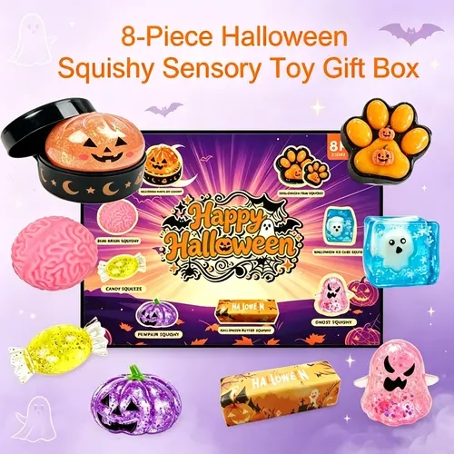 8-Piece Halloween Squishy Gift Box, Malt Sugar Stress Relief Fidget Toys, Sensory Toy Bundle, Creative Slow-Rebound Squishies, 8 Unique Spooky Designs, Halloween Party Favors & Holiday Gifts