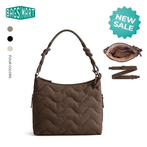 BAGSMART TRINI Women's Quilted Shoulder Hobo Bag - 2-Way Carry, Wave Quilted Design, Hidden Zip Pockets, Charm Hole Detail, Fits 11" iPad, Lightweight for Work & Travel Super Brand Day tiktokshopbacktoschool