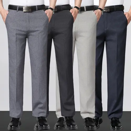 Men's 4pcs Business Casual Slim Fit Straight Leg Trousers - Stretch Clothes with Draping Effect, Machine Washable Men's Pants, All Season, Suitable for Golf & Formal Occasions, Multiple Color Combinations