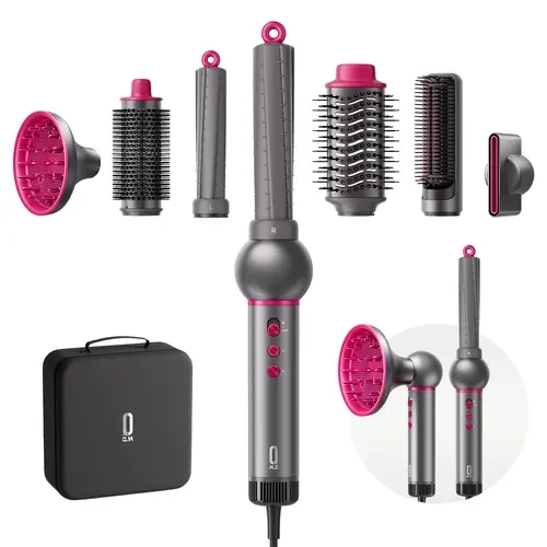 7-in-1 High-Speed Negative Ion Blow Dryer & Styling Tool Set - Detachable Heads, Automatic Curler, Thermal Brush Blowout, Straightening, Volumizing, Anti-Frizz, US Plug, Holiday Gift for All Hair Types (Hair Dryer Included)