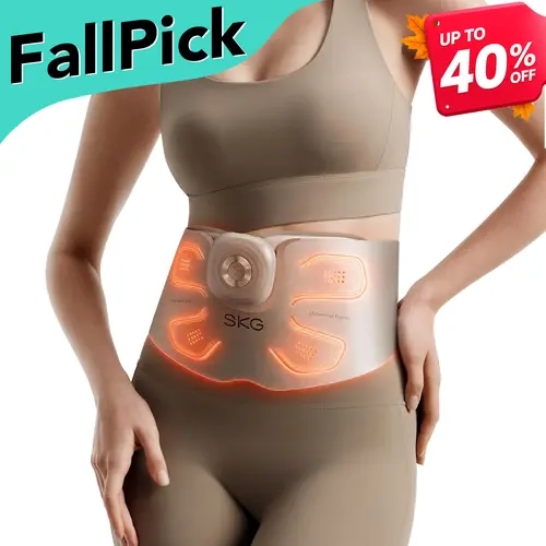 SKG FlexNova Abdominal Trainer Belt - Abdomen Zone, Waist Focus, EMS + TENS Technology, Heat Therapy, 620 nm Red Light, 9 Intensity Levels, Detachable Body Massage Pad