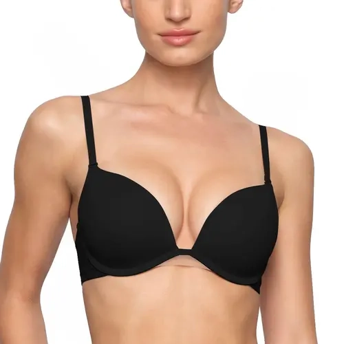 LUCKMEEY Deep V Push Up Padded T-Shirt Bra for Small-Breasted Women (30A–36C Cups), Low Plunge Bra with Breathable Mesh for Everyday Wear