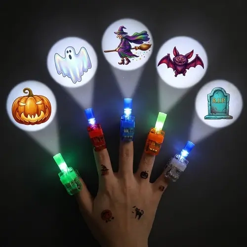 36Pcs Plastic Colorful Halloween Glowing LED Finger Lights - 12 Multiple Patterns Projection, Kids' Party Favors, Bulk Trick or Treat Goody Bag Fillers, Colorful Finger Lights