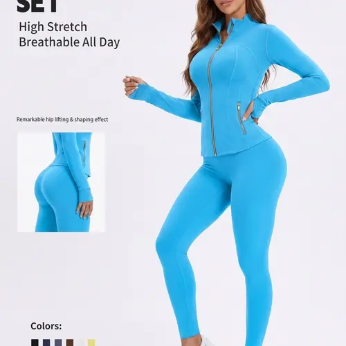 Uncia Active Women's 2-Piece Slim-Fit Athletic Sports Set - Gold-Zipper Jacket, High-Stretch Hip-Shaping Leggings for Yoga, Gym,back to school,back to school haul