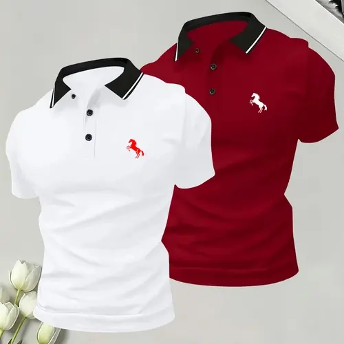 2-pack new summer men’s comfortable polo shirts, men’s polo set, classic turn-down collar button-up tops, an ideal choice for business casual wear