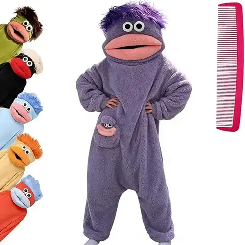 Funny Big Mouth Monster Hooded Onesie Pajamas with Large Comb - Oversized Plush Fleece Loungewear Nightwear for Sleeping, Parties