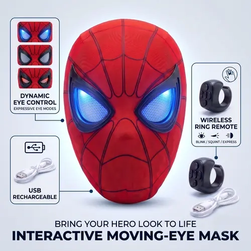 Cool Hero Mask - Remote Control Skin-friendly Red & BlueLights - Perfect for Cosplay, Halloween, Festivals, Parties -26cm x 19cm x 11cm - Plastic Material